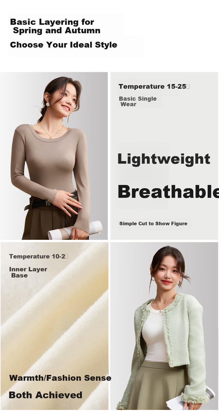 Miiow Women's Wool Acrylic Acetate Thin Round Neck Slim Fit Long Sleeve Knit Top for Spring and Autumn 2