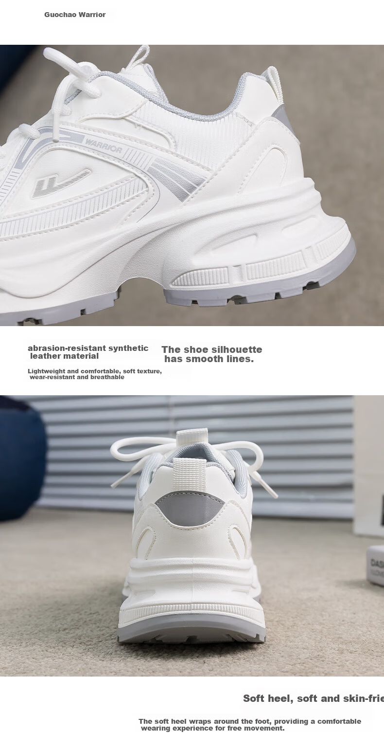 Warrior Women's Sneakers 2026 Spring New Leather Dad Shoes Thick Sole Height Increasing Couple Versatile Running Shoes 1