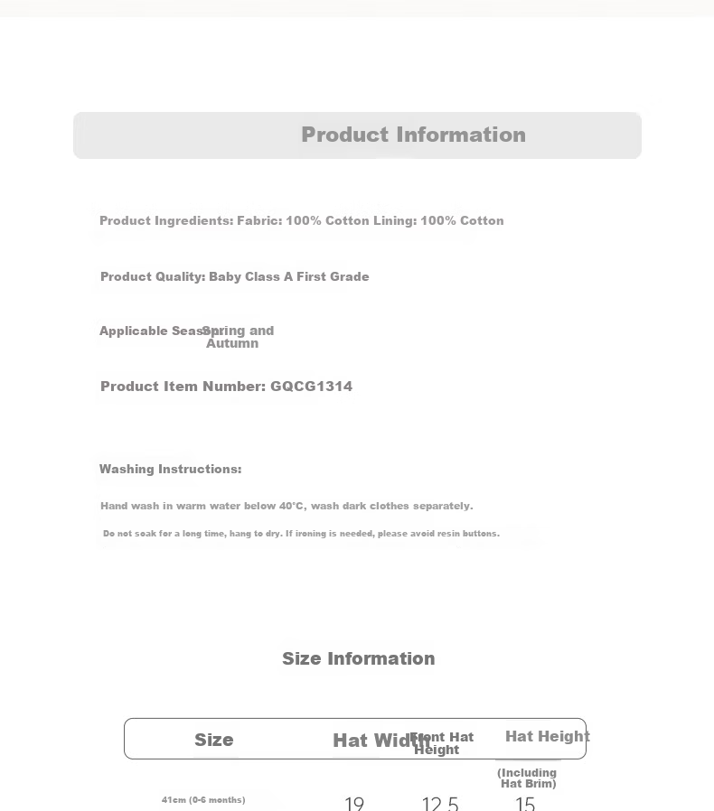 Guaiqi Bear Newborn Baby Pure Cotton Cap Spring and Autumn Seamless Soft Fontanelle Protection Baby Cute Outdoor Hat 9