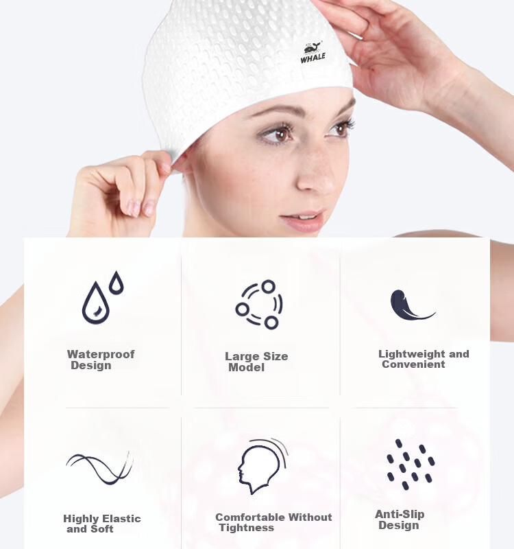 Whale Professional Silicone Bubble Swim Cap Comfortable High Elasticity Non-Tight Unisex Fashion Simple Long Hair Ear Protection 2