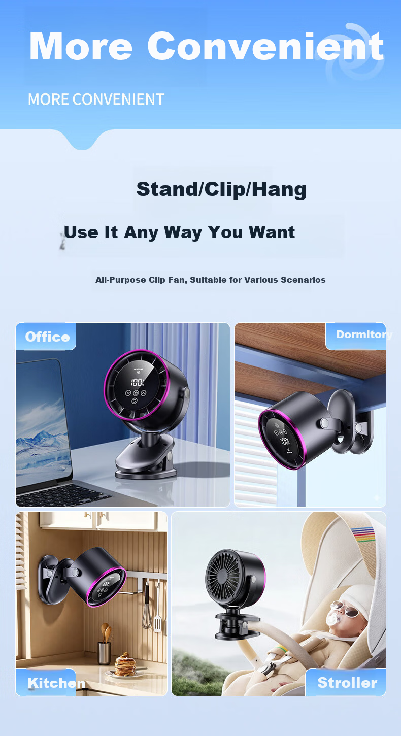 Kewo [Auto Oscillation + Clip or Hang] Desktop Mini Fan Silent Cooling Circulation Air Conditioner Fan Wall-Mount Long Battery Life Office Student Dorm Bed Cooling Device 12