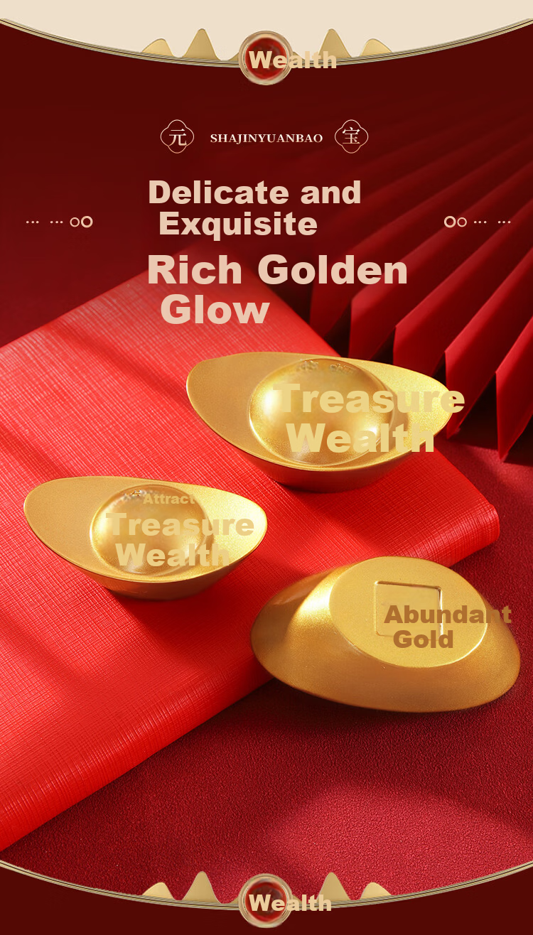 BinYue Small Yuanbao Ornament Imitation Gold Ingot Prop Copper Alloy Yuanbao Living Room Office Decoration 5.7cm Each 5