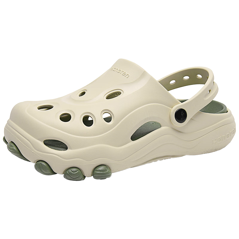 Huanteng Men's Summer Outdoor Beach Sandals Thick Sole Non-Slip Breathable Clogs Beige Size 44-45