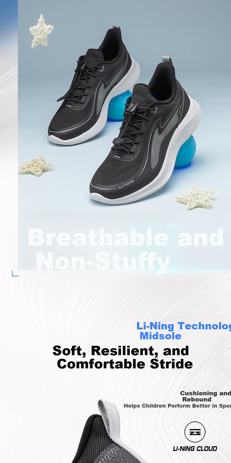 LI-NING Kids Dragonfly 4 Children's Running Shoes Boys and Girls Summer 26 New Lightweight Soft Sole Breathable Casual Sneakers 5