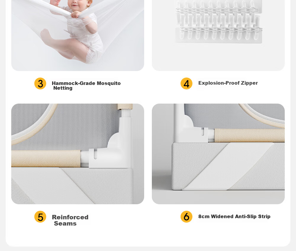 Beitais Anti-Fall Mosquito Net Baby Home Children's Bed Rail Zipper Bottom Basic Light Yellow 1.8*2m 9