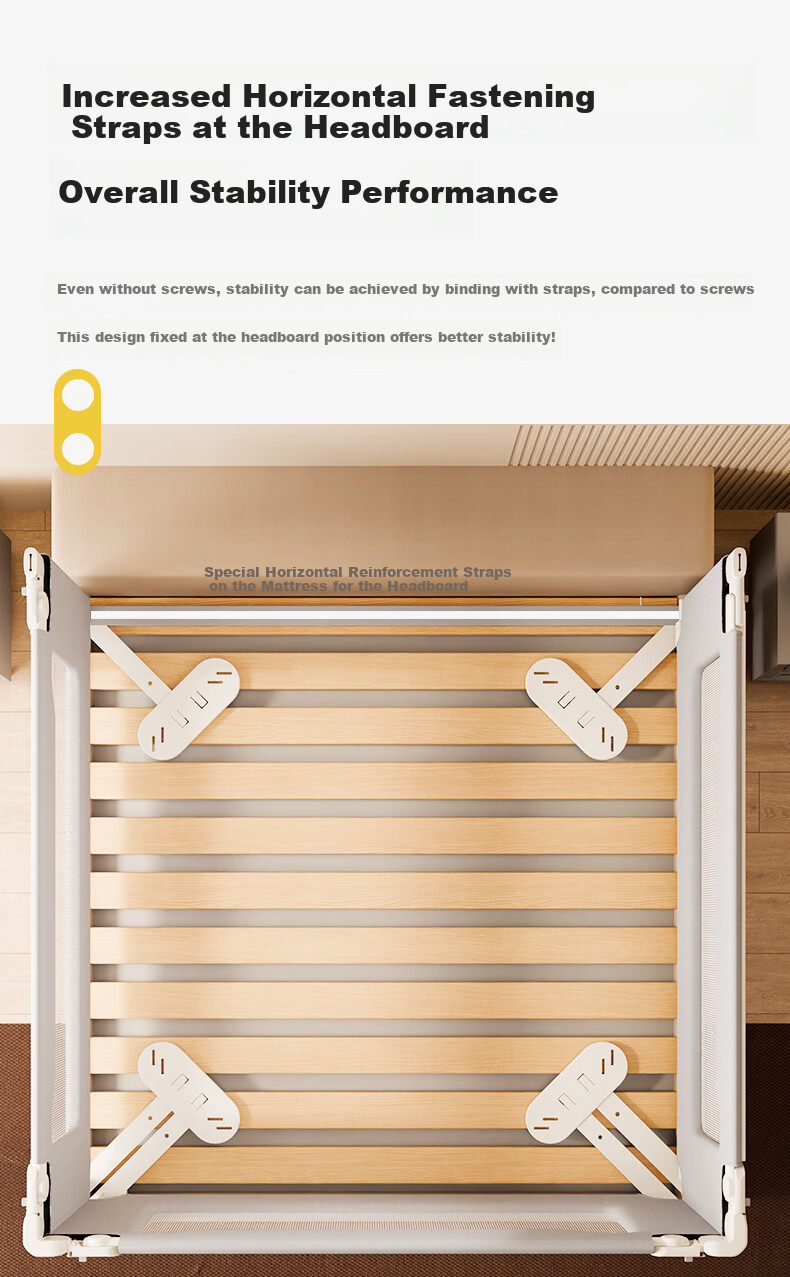 Tommy&Kids A2 Baby Crib Bumper Anti-Fall Guardrail No-Installation Cream White Three-Sided 1.8*2*2 6