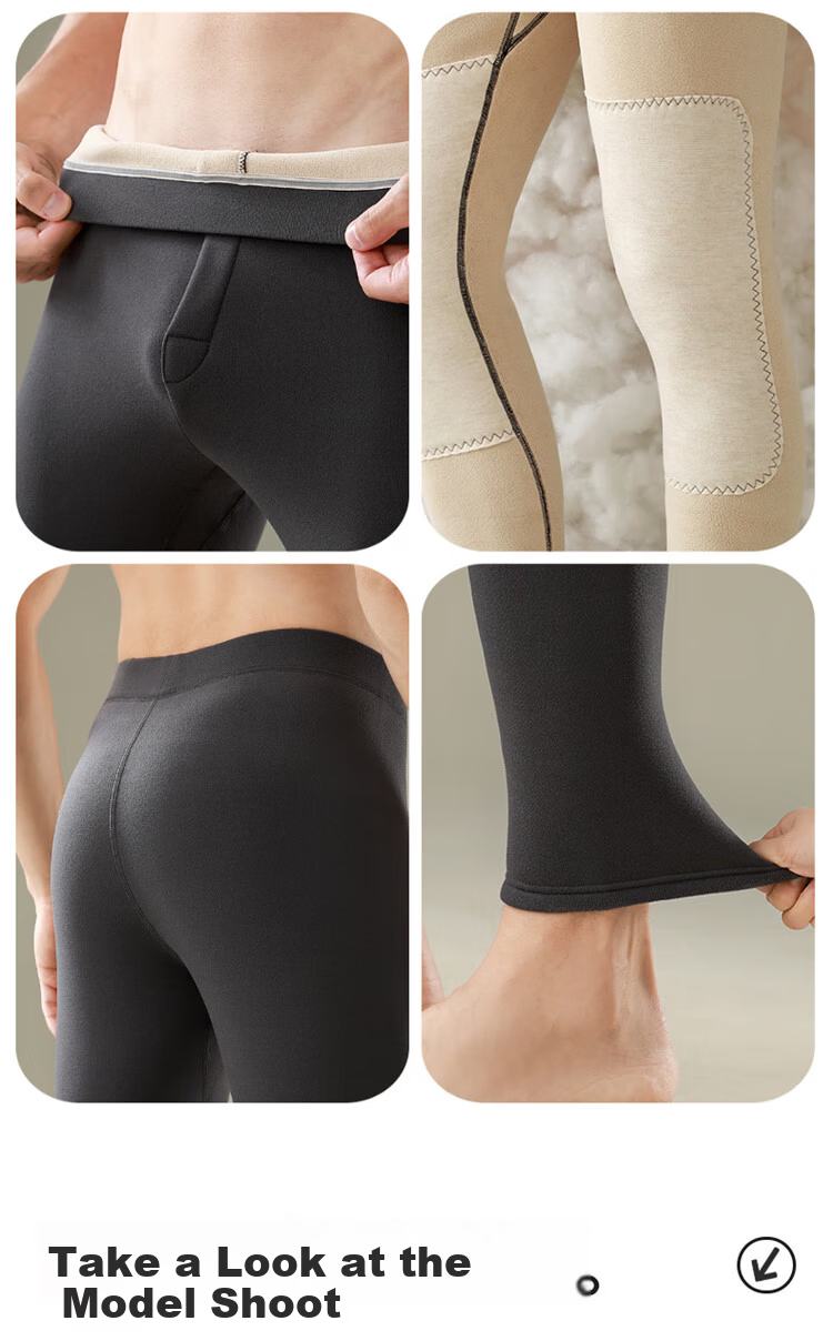 LangSha Men's Autumn Winter Thermal Pants Fleece Lined Wool Knee Protection Plus Size Cold Resistant Cotton Knit Long Johns 15
