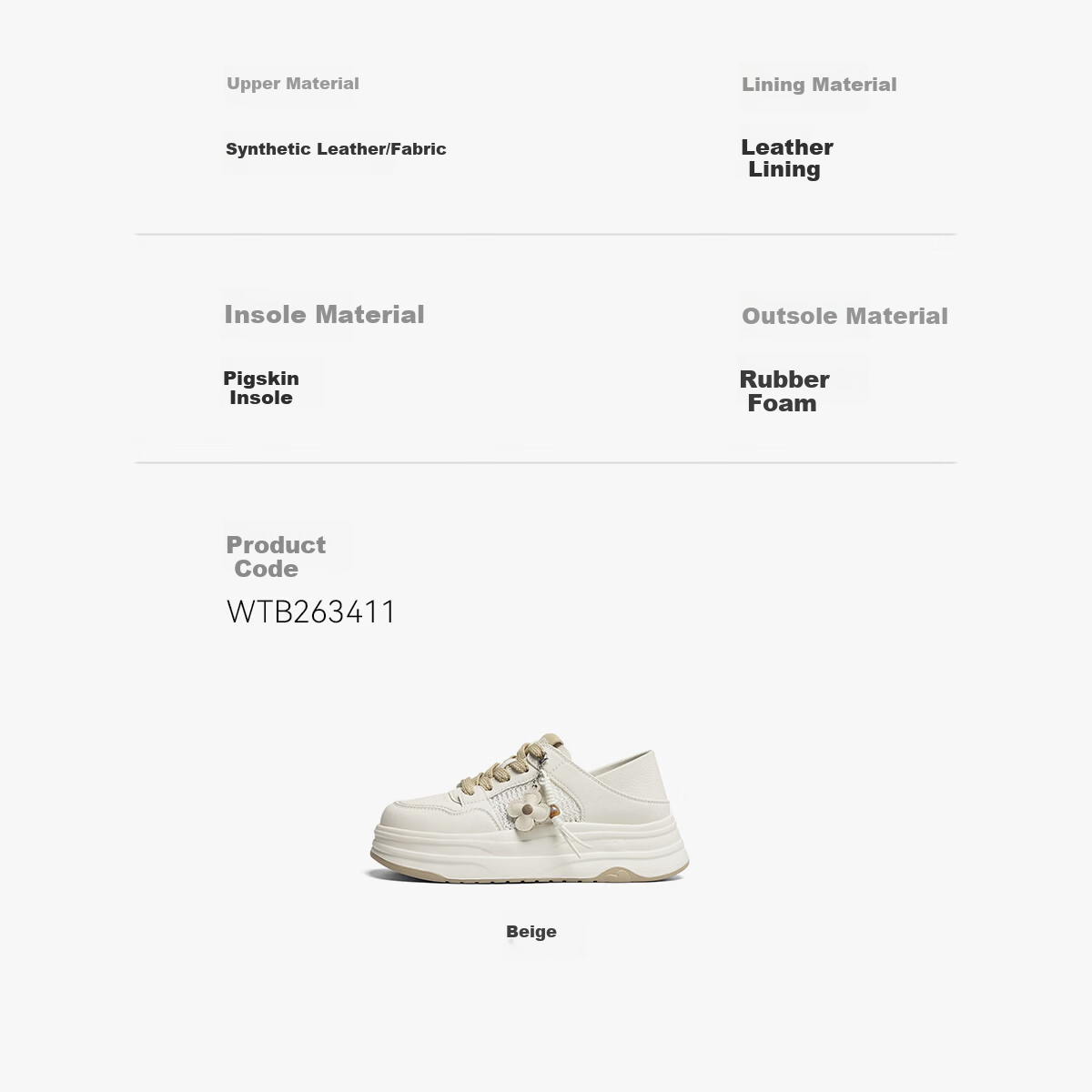 Red Dragonfly Fashion Sneakers 26 Summer Women's Thick Sole Height Increasing Breathable Casual White Shoes WTB26341 Beige Size 35 3
