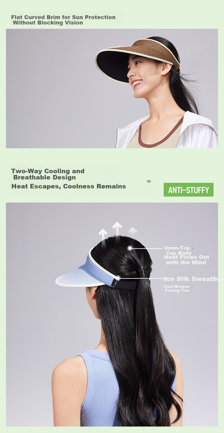 Beneunder Women's Sun Hat Open Top Sunshade Hat UV Protection Side Face Sunshade Fashion Wide Brim 16