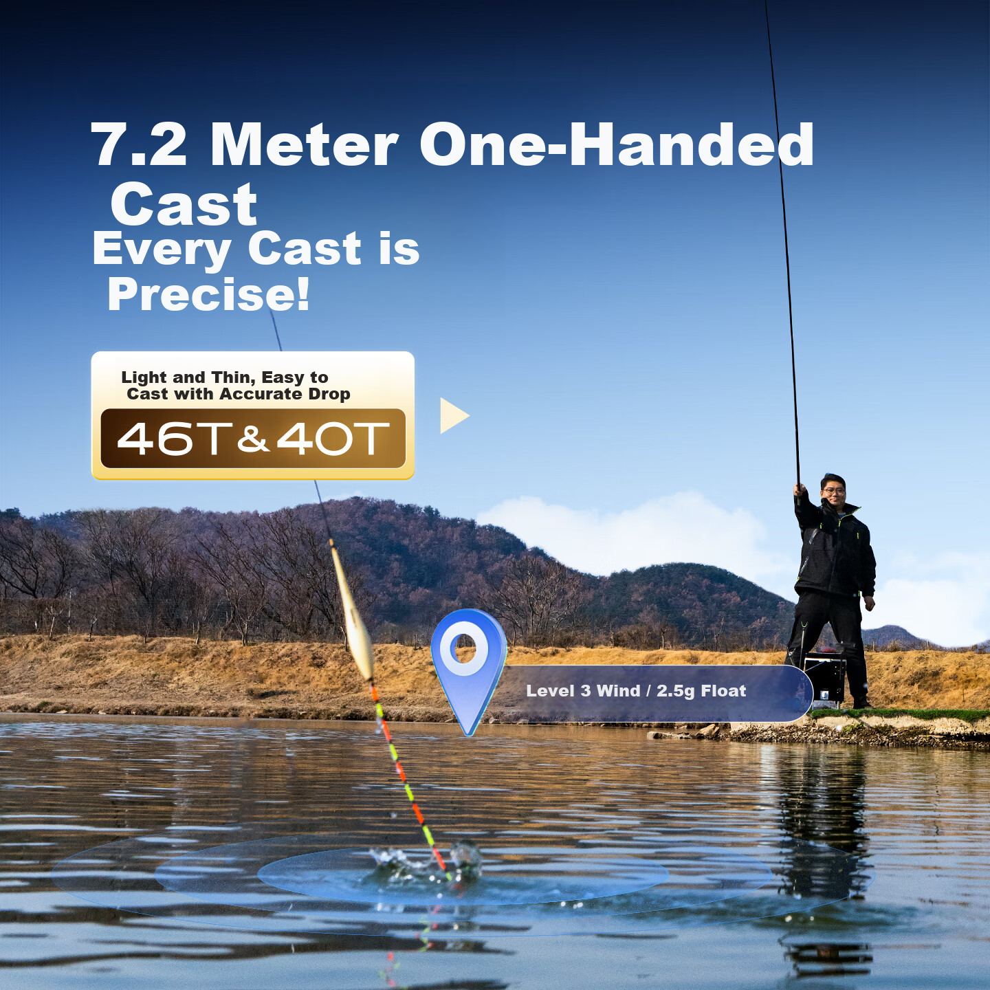 Handing Excellence Small Composite Fishing Rod Ultra-Light Hard Carbon Hand Pole 7.2m