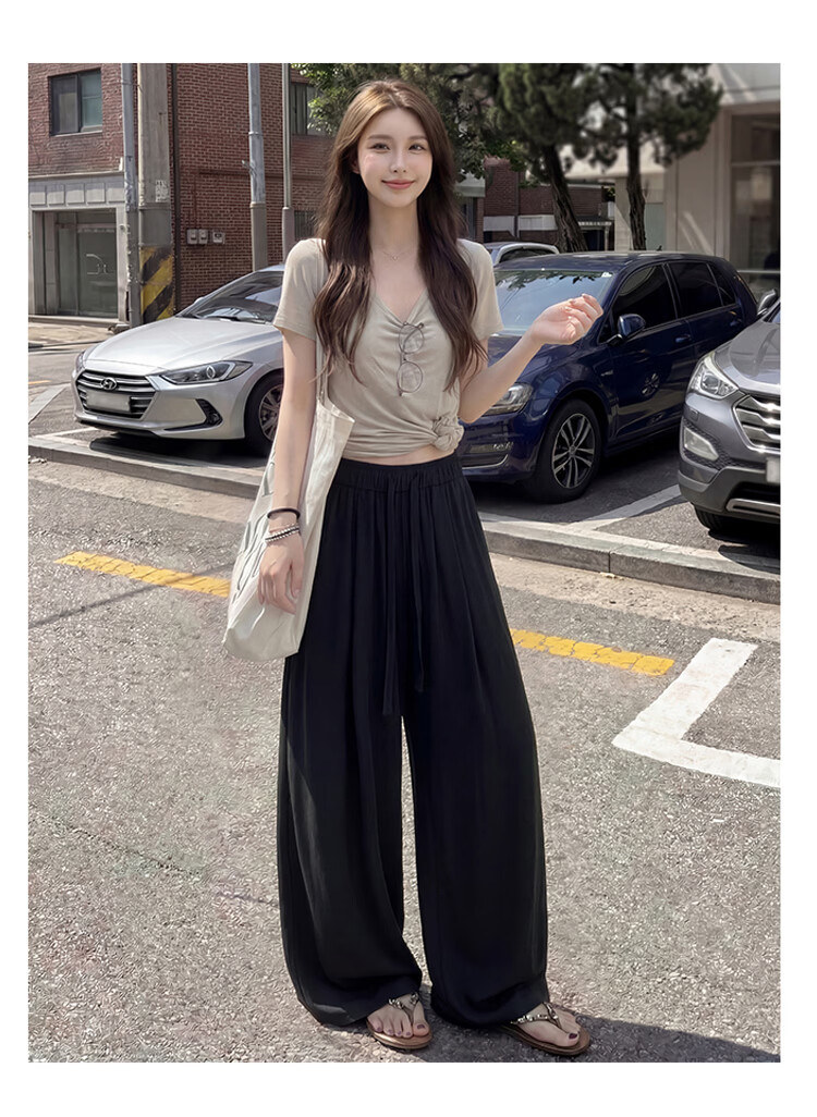 Free Style Linen Wide-Leg Pants for Women Summer Thin 2026 New High Waist Slim Loose Draped Ice Silk Casual Curved Balloon Pants 22