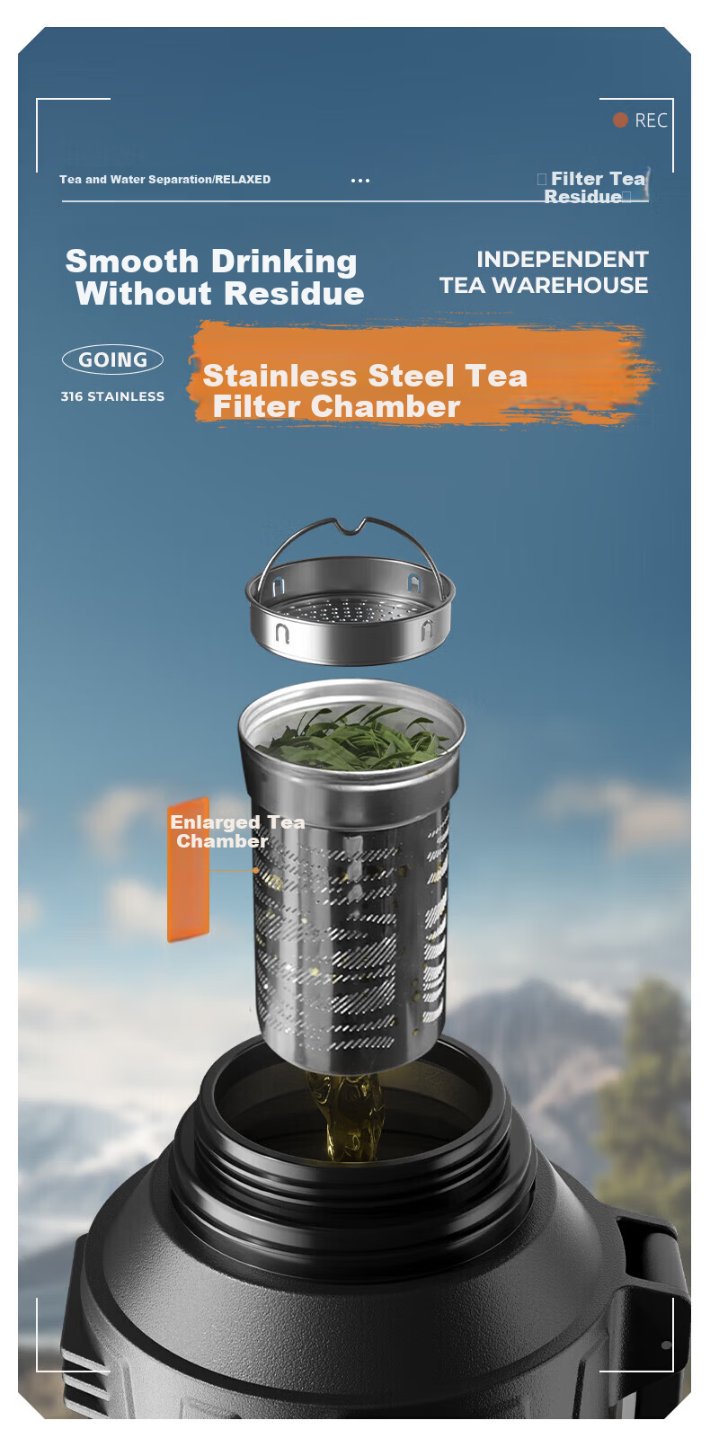 NRMEi Outdoor Insulated Bottle Large Capacity 72-Hour Long-Lasting Insulation 316 Stainless Steel Portable Large Insulated Water Flask 9