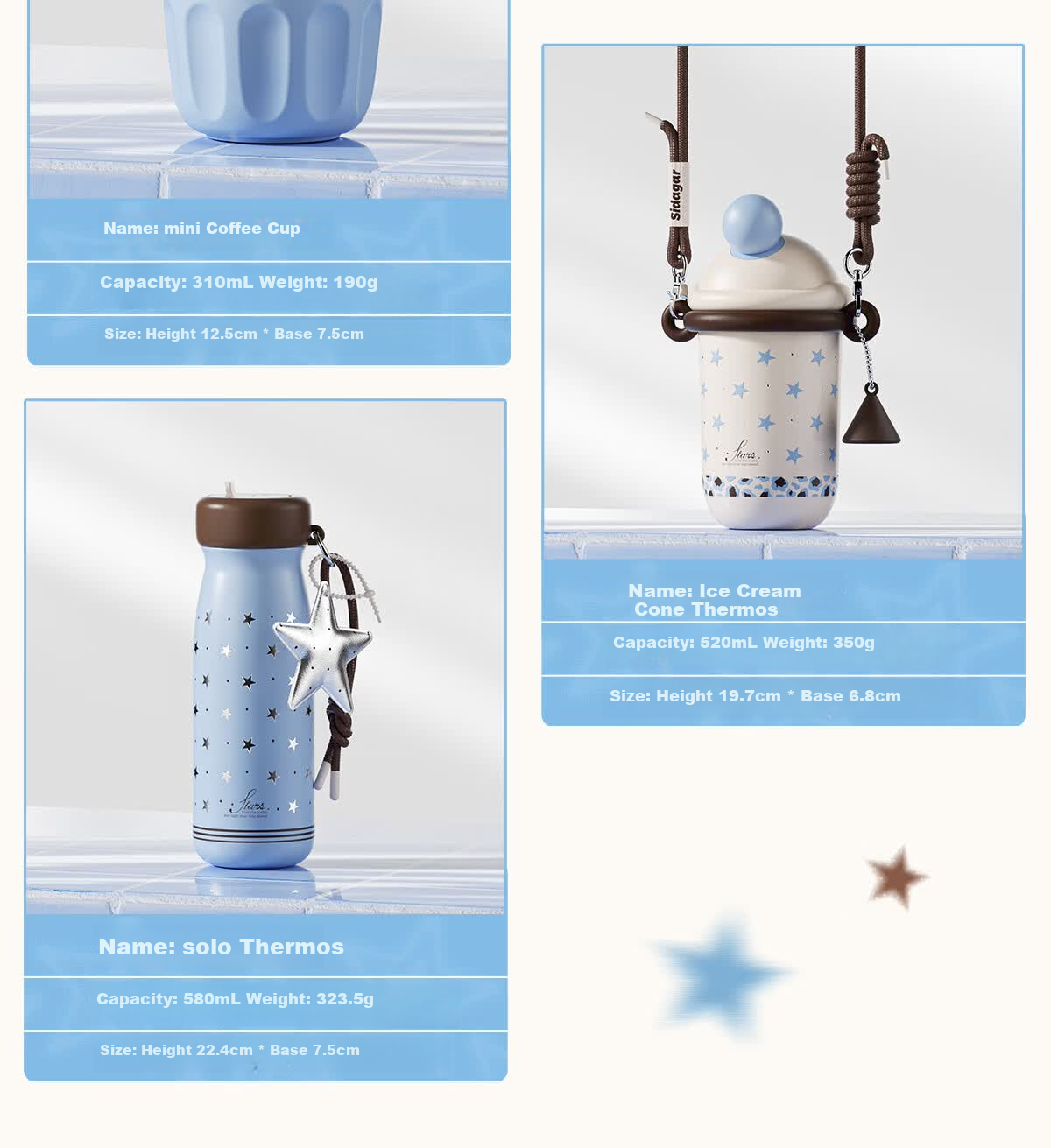 Shidajia Insulated Water Bottle for Women High-Value Star Series Outdoor Portable Dual-Use Car Cup Birthday Gift 14