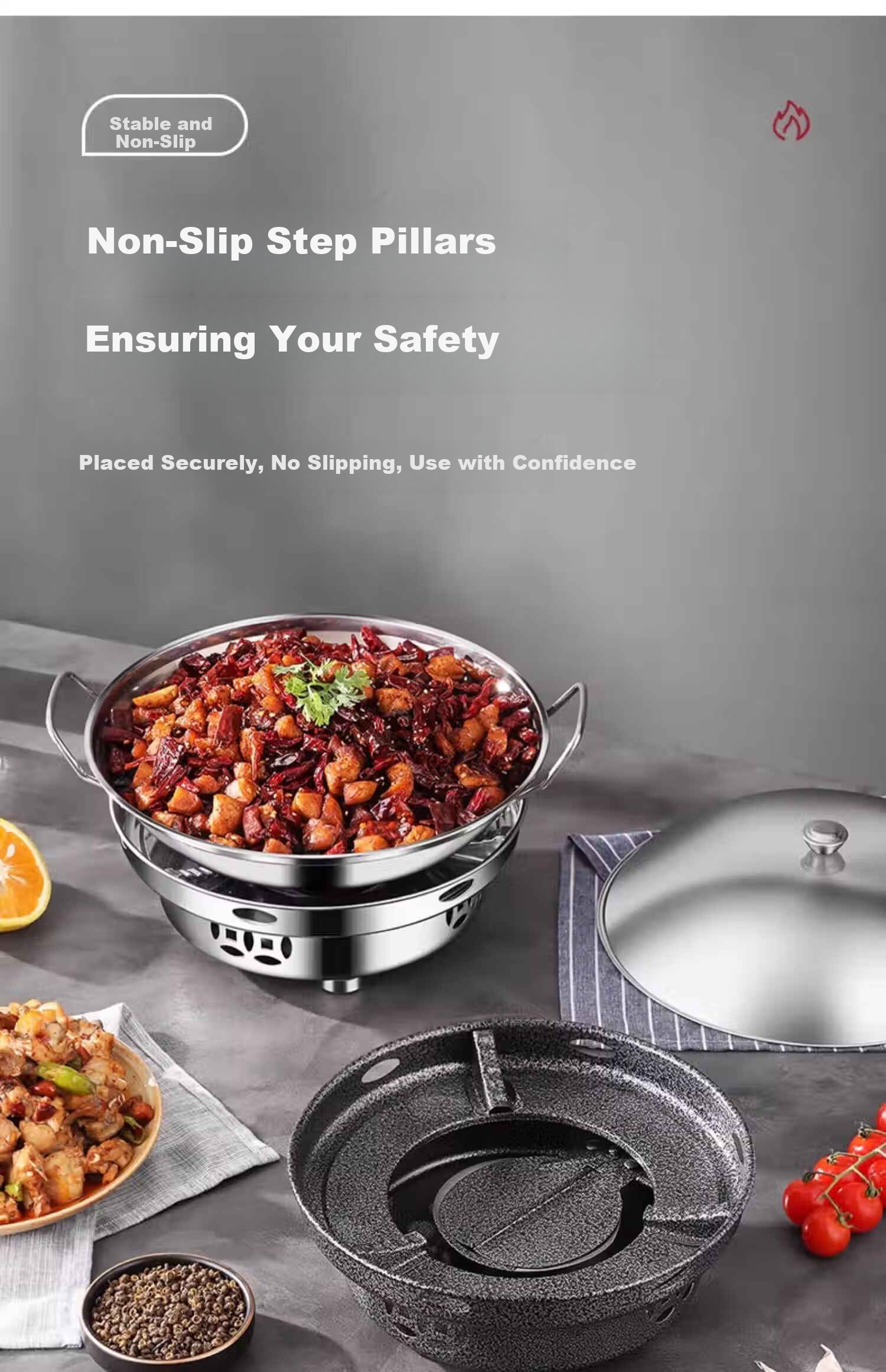 Deming Dry Pot Mini Hot Pot Household Windproof Special Alcohol Stove Solid Alcohol Thickened Stainless Steel Small Pot with Lid 7