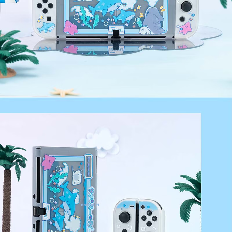 Jixiang Swtich OLED Protective Case, Game Console Cover, Moon Landing Plan Detachable Transparent Shockproof Hard Shell, Handheld Case with Direct Plug-In Base, Switch Protective Case 4
