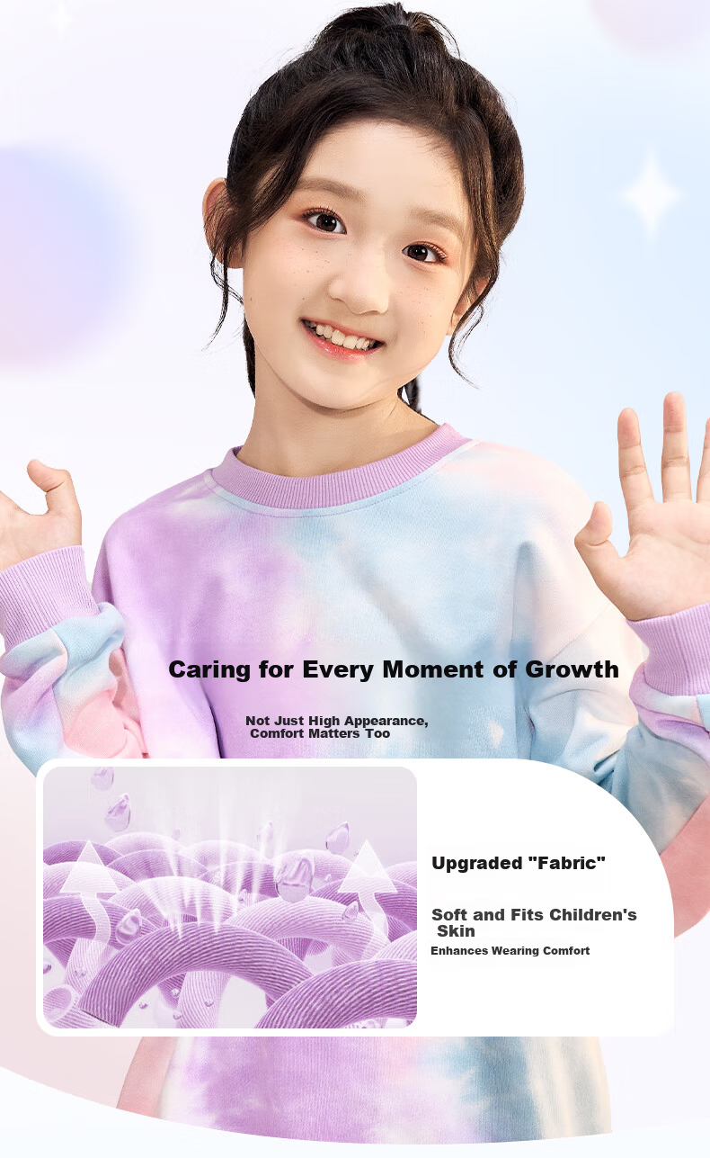 TonLion Girls Tie-Dye Sweatshirt Spring and Autumn Thin Printed Crewneck Sweatshirt for Older Kids New Pink Purple 160 5