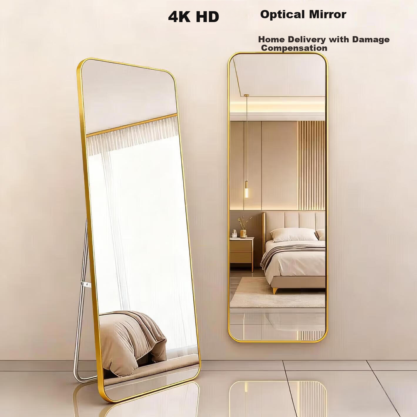 Millennium Huafu Full-Length Mirror Floor Mirror Dressing Mirror Dormitory Use Wall-Mounted Black 45x155cm