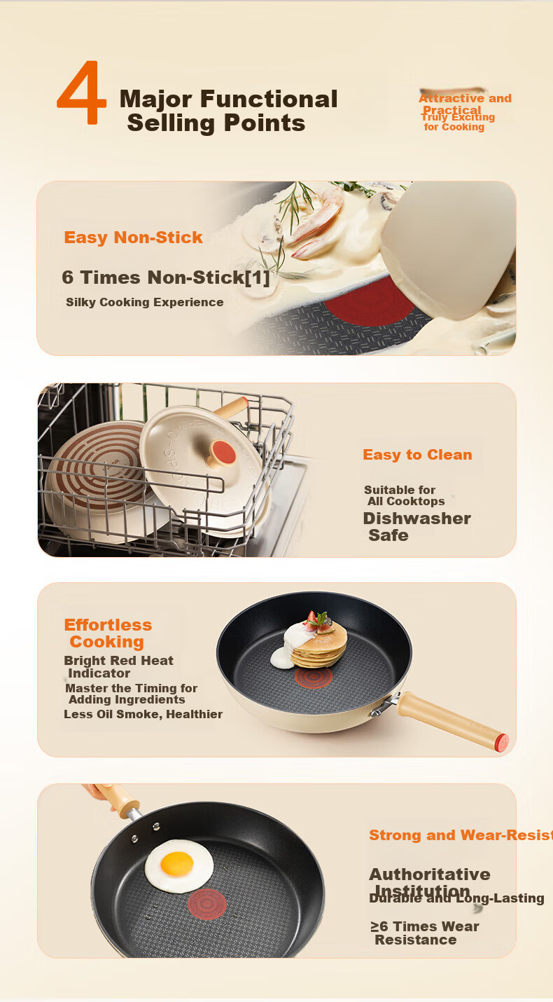 SUPOR 26cm Lightweight Red Dot Non-Stick Frying Pan Multi-Functional Flat Bottom Skillet EJ26QLP01 2