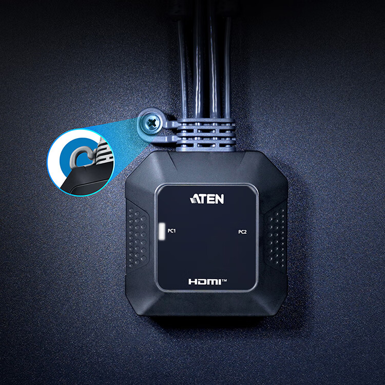 ATEN CS22H Integrated HDMI2 Port KVM Switch, 4K Multi-Computer Screen Splitter, Hot-Swappable USB, with Audio, External Switch Buttons 8