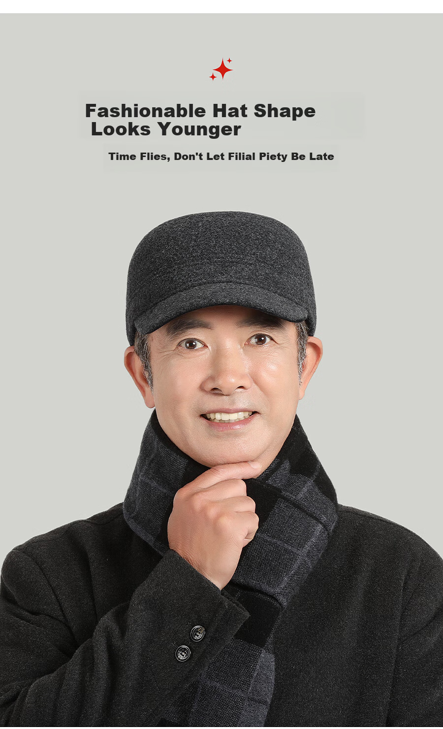 Hengyuanxiang Men's Warm Wool Flat Cap with Ear Protection Middle-aged and Elderly Baseball Hat Birthday Gift 6