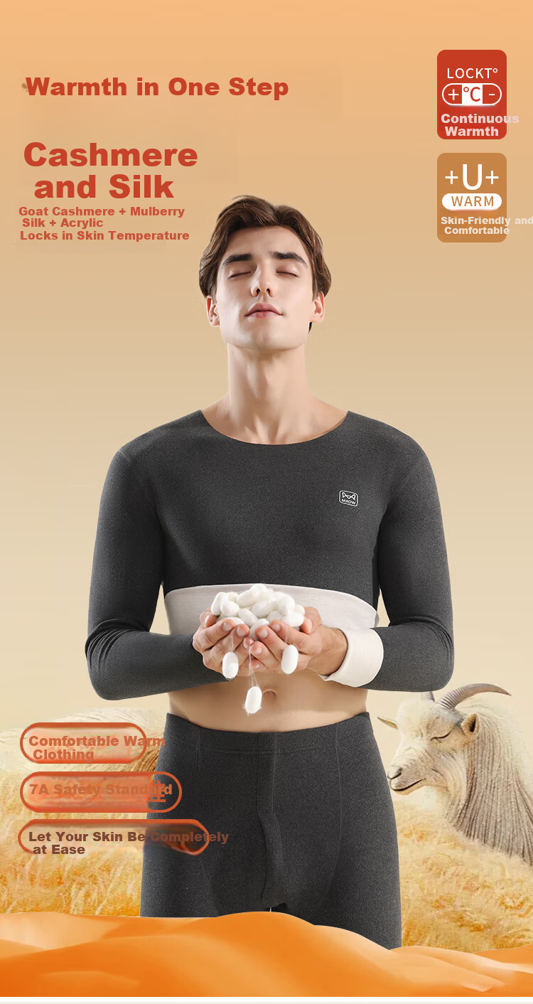 MiiOW Cashmere Men's Thermal Underwear, 10A Antibacterial Seamless Heat-Generating Autumn Top And Pants Set for Men, New Style 2026 1