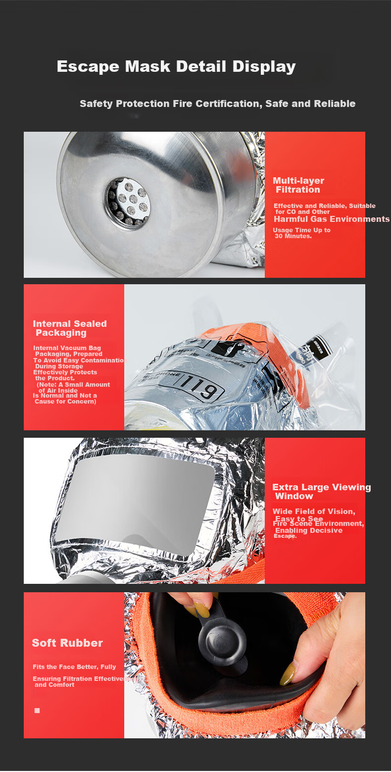 Flame Warrior Gas Mask Fire Smoke Fireproof Mask 3C Certified Escape Filter Self-Rescue Respirator TZL30A 9