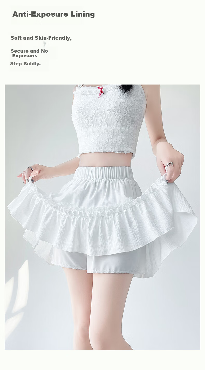 LangSha White Summer Skirt for Women High-Waist A-Line Ballet Style Puffy Cake Skirt with Anti-Exposure Lining 7