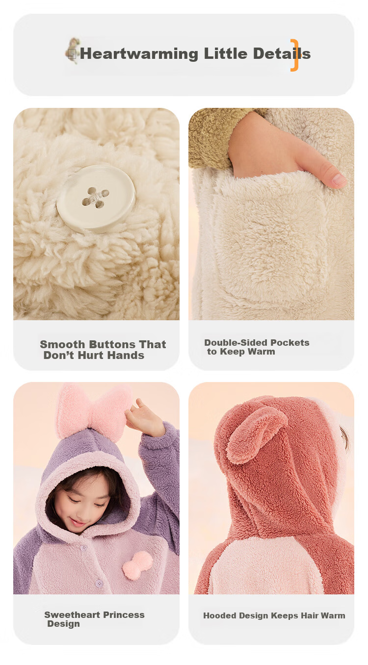 Hodohome Girls' Winter Flannel Warm Pajamas Thickened Fleece Bathrobe Robe 700 Purple Size 130 11