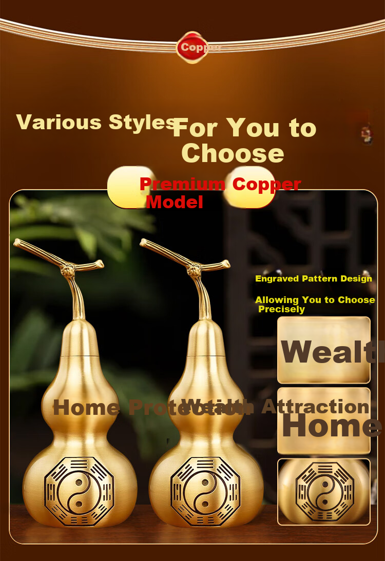 BinYue Copper Gourd Pendant Open Hollow Brass Matte Gourd Ornament Medium Size Copper Entryway Decoration Living Room Ornament 12
