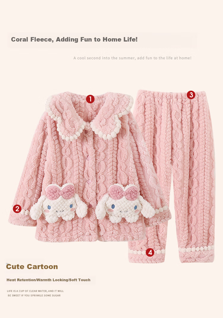 LangSha Children's Coral Fleece Pajamas Girls Autumn Winter 2025 New Thickened Flannel Homewear for Big Girls 3