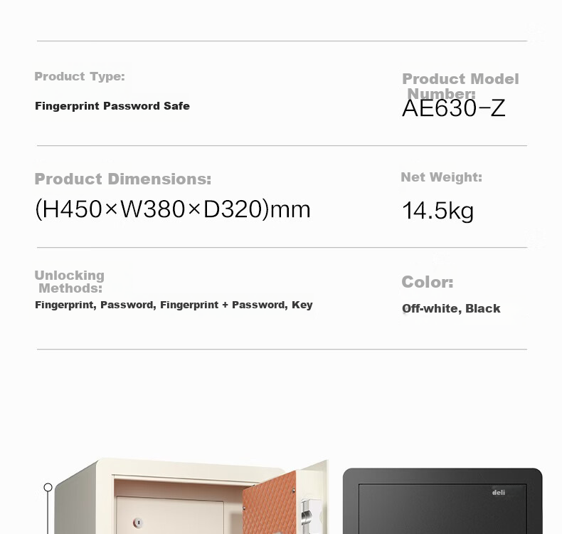 Deli Safe, Home Fingerprint Password Security Box, Office Small File Cabinet, Can Be Built into Wall Or Cabinet, Bedside Storage Box, 45cm Black AE630-Z 13