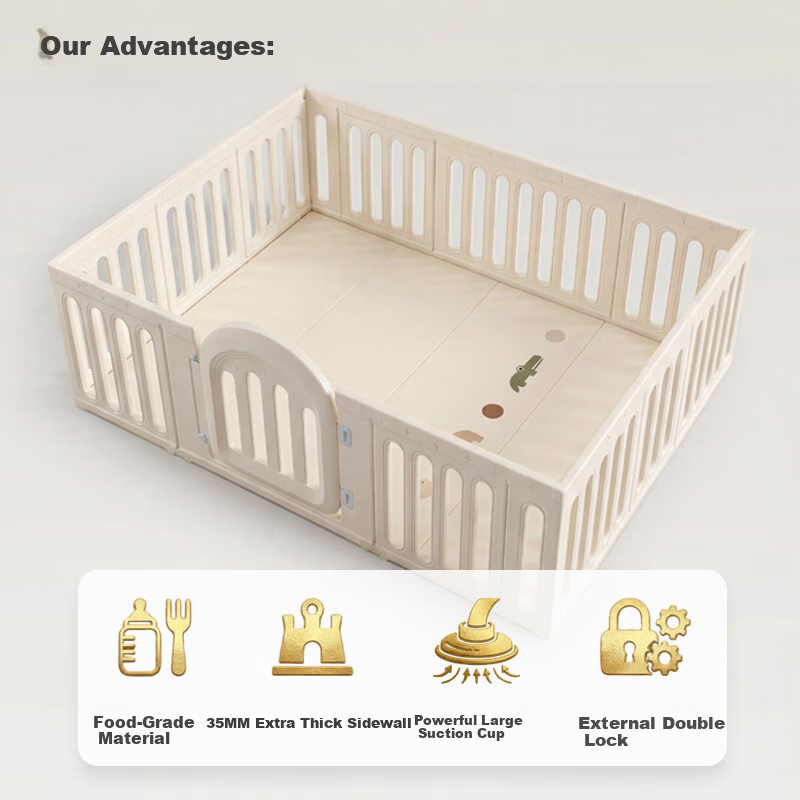 JD Original Crawling Mat Fence, Baby Floor Playpen, Living Room Protective Barrier, Floor Mat, Crawling Pad, Baby Fence, 180*200CM