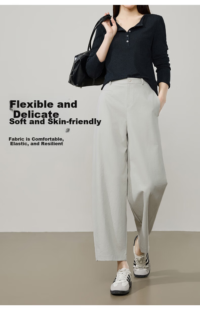 ESE-Y High Waist Cocoon Pants Women 2026 Spring New Slimming Straight Leg Cropped Harem Casual Pants Navy Blue Size 30 7