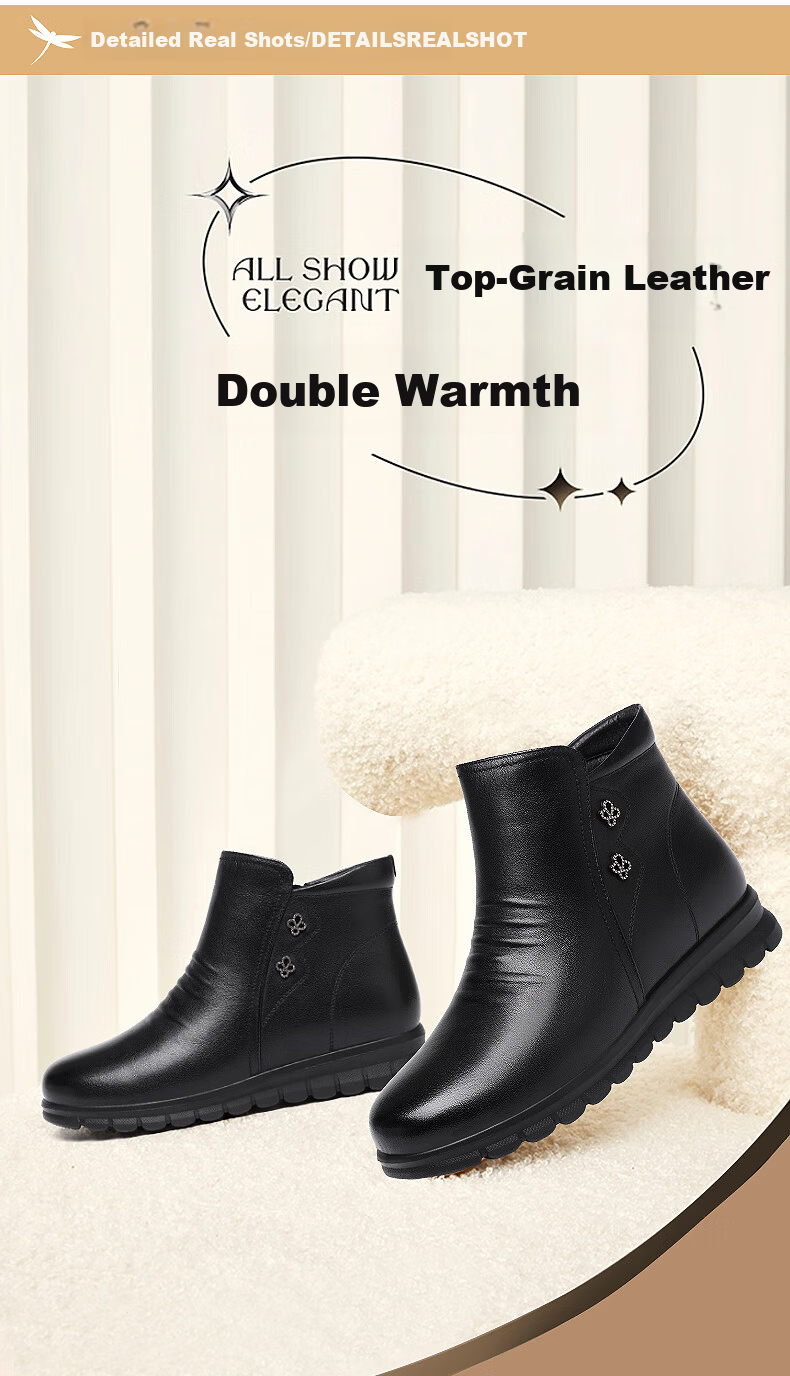 Red Dragonfly Women's Short Boots Fleece Lined Warm Slim Fit Middle-aged Mom Leather Boots WTC434611R 9