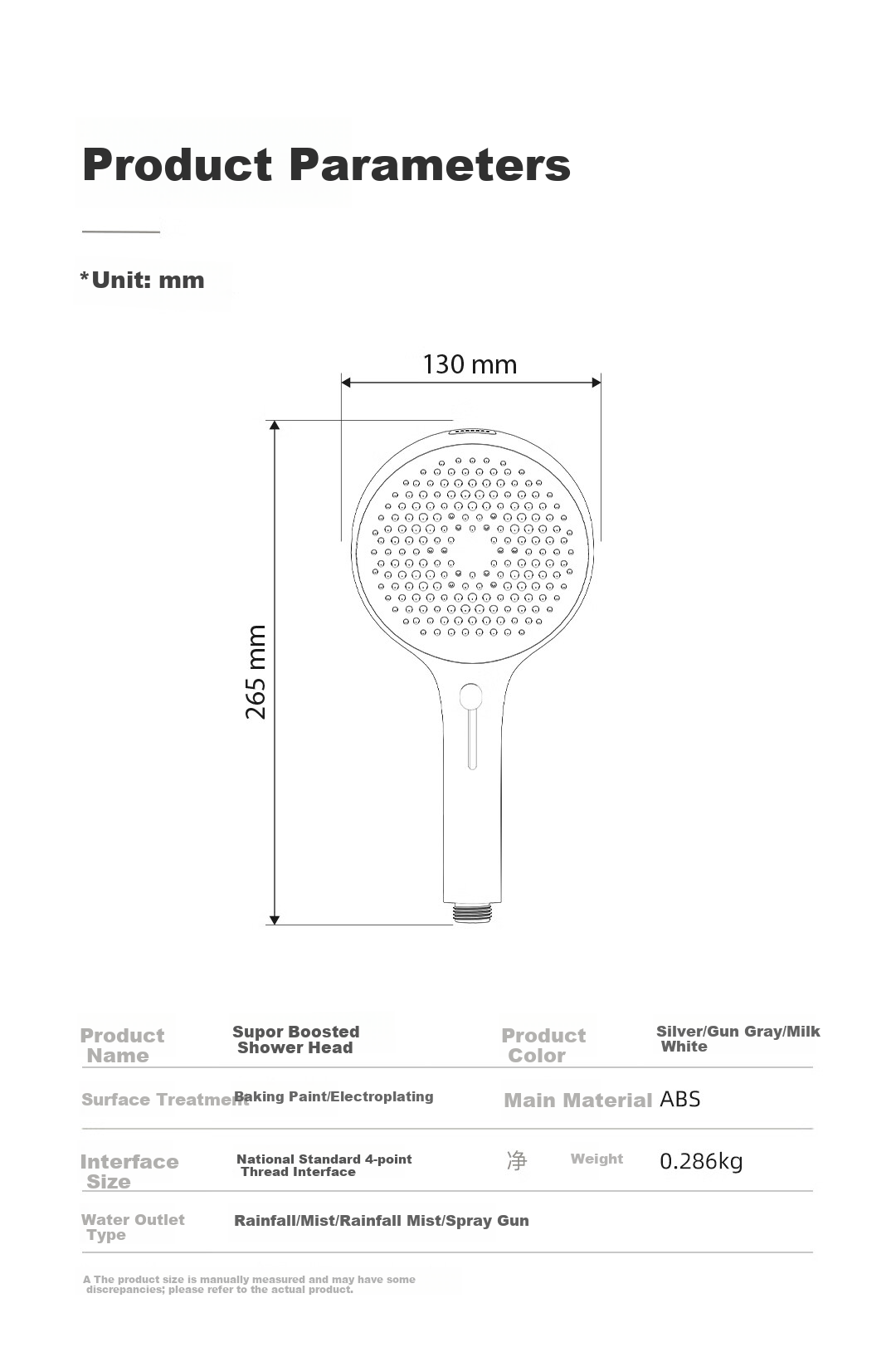 SUPOR High-Pressure Handheld Shower Head Set with Spray Gun, Three-Piece Shower Head, Powerful Water Flow, Adjustable Gray 21