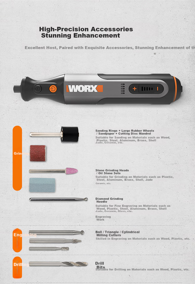 WORX Rotary Tool Grinding Accessories WA7221 Grinding Cutting Polishing Jade Carving 6