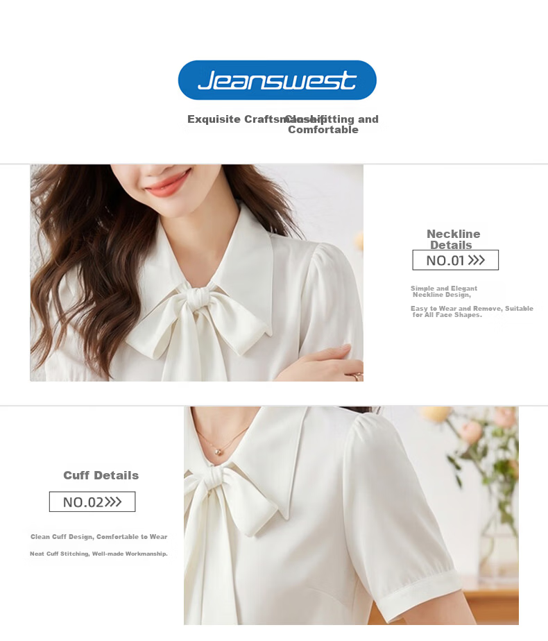 Jeanswest Women's Shirt Spring Summer Ribbon Professional Formal High-Quality Innerwear Interview Commuting White Long Sleeve 2XL 10