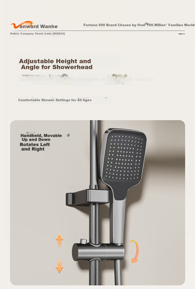 Vanward Shower Set Complete Bathroom Shower Head High Pressure Thickened Main Body Piano Key 52 19