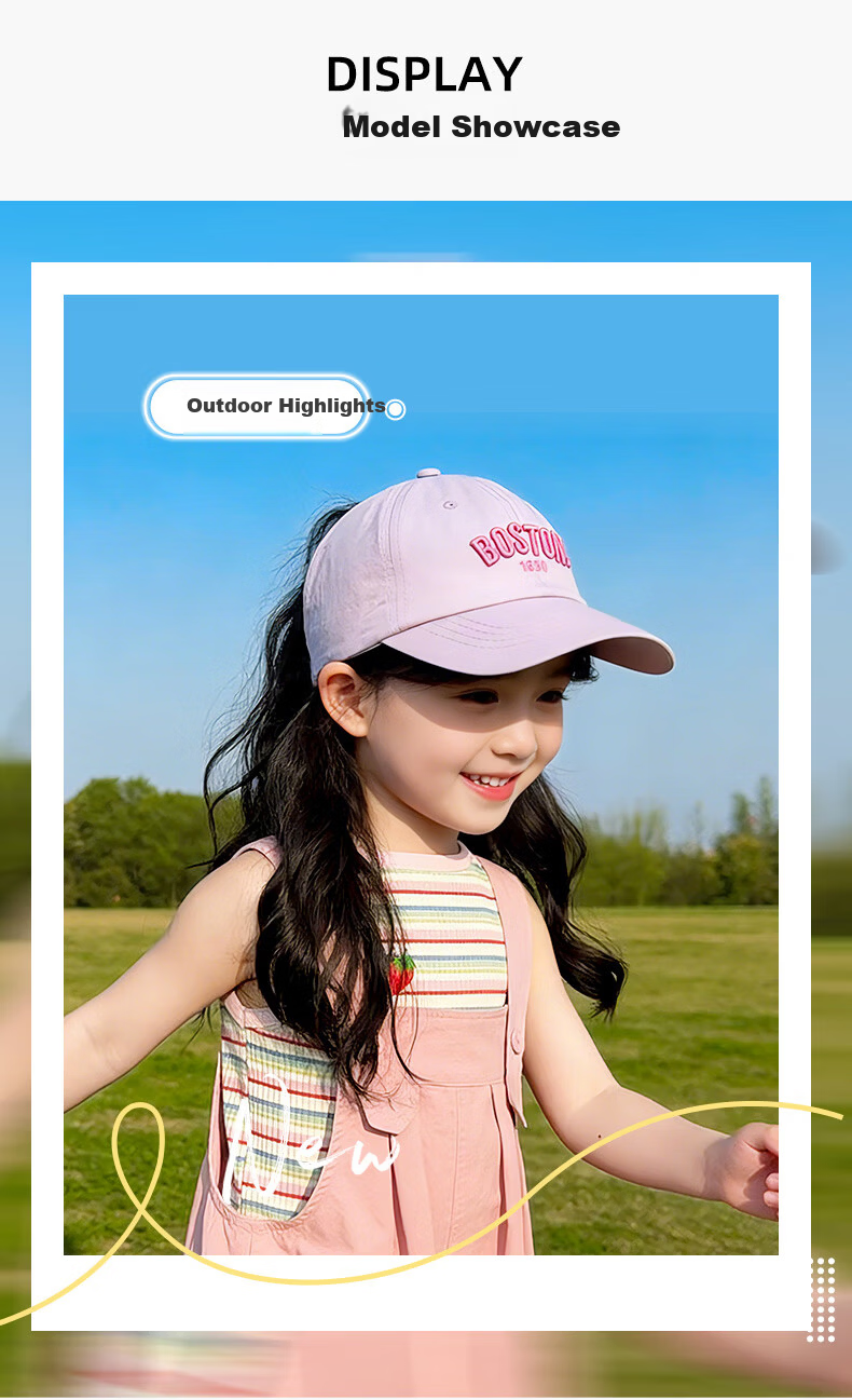 Ousen Kids Lightweight Baseball Cap Girls 3-6-12 Years Open-Top Hat Korean Style Quick-Dry Sunshade Outdoor Sports Casual 3