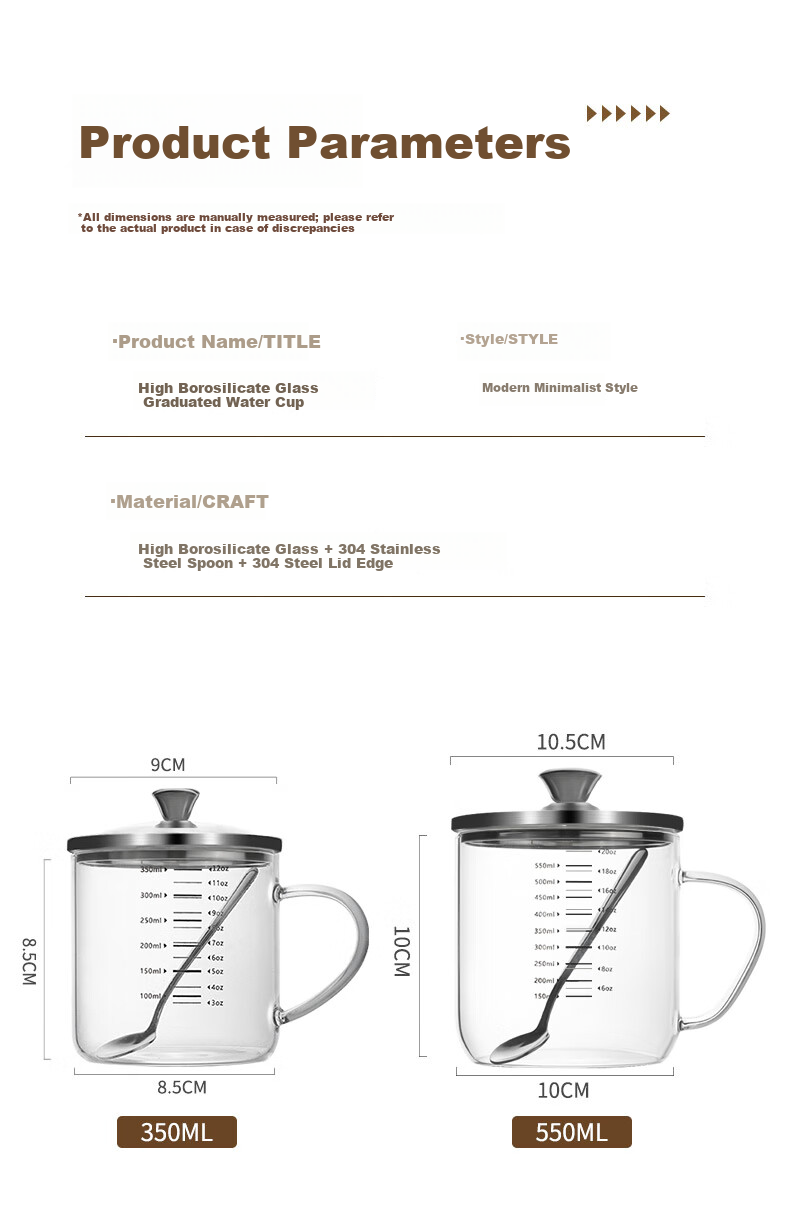 Newair High Borosilicate Glass Cup Heat-Resistant Milk Coffee Measuring Cup with Lid for Home and Office 10