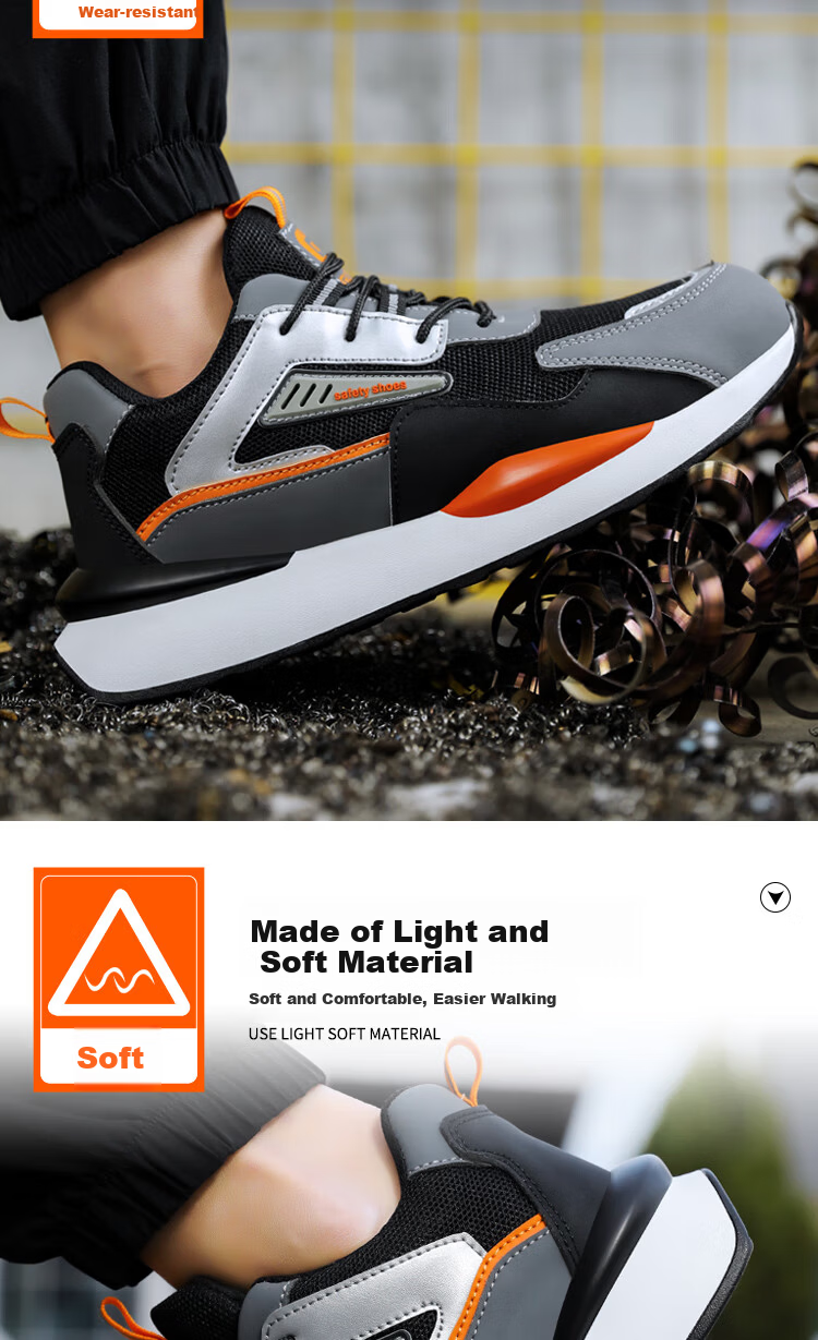 GUYISA Men's Summer Breathable Anti-Smash Anti-Puncture Steel Toe Lightweight Comfortable Safety Work Shoes 0283 Size 42 3