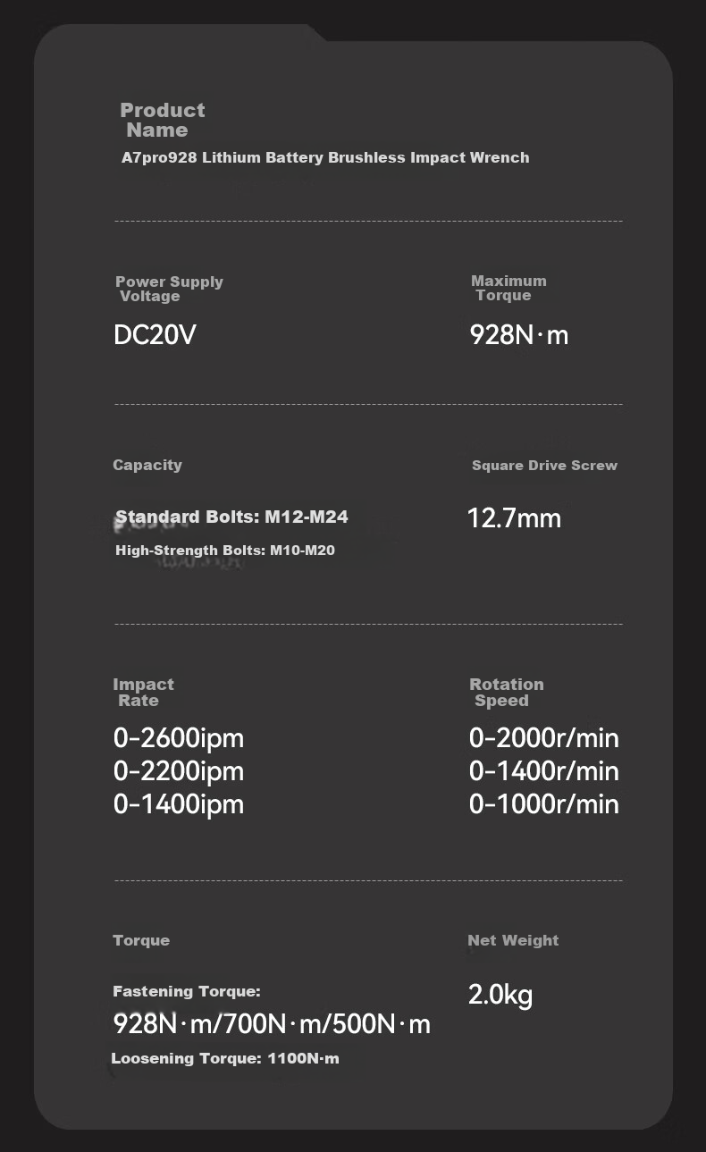 Dayi Electric Wrench High Torque 928N Industrial Grade 20V Lithium Battery Brushless Impact Wrench A7Pro928 Bare Tool 19