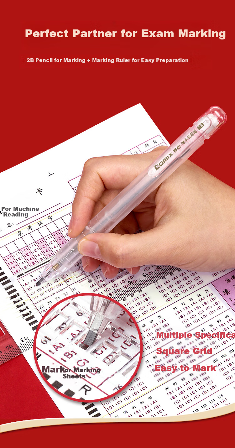 COMIX College Entrance Exam Stationery Set [Refill + Gel Pen + Card Marking 2B Mechanical Pencil + Eraser + Straight Ruler + Storage Bag] Inspirational Gift Box ET668 3