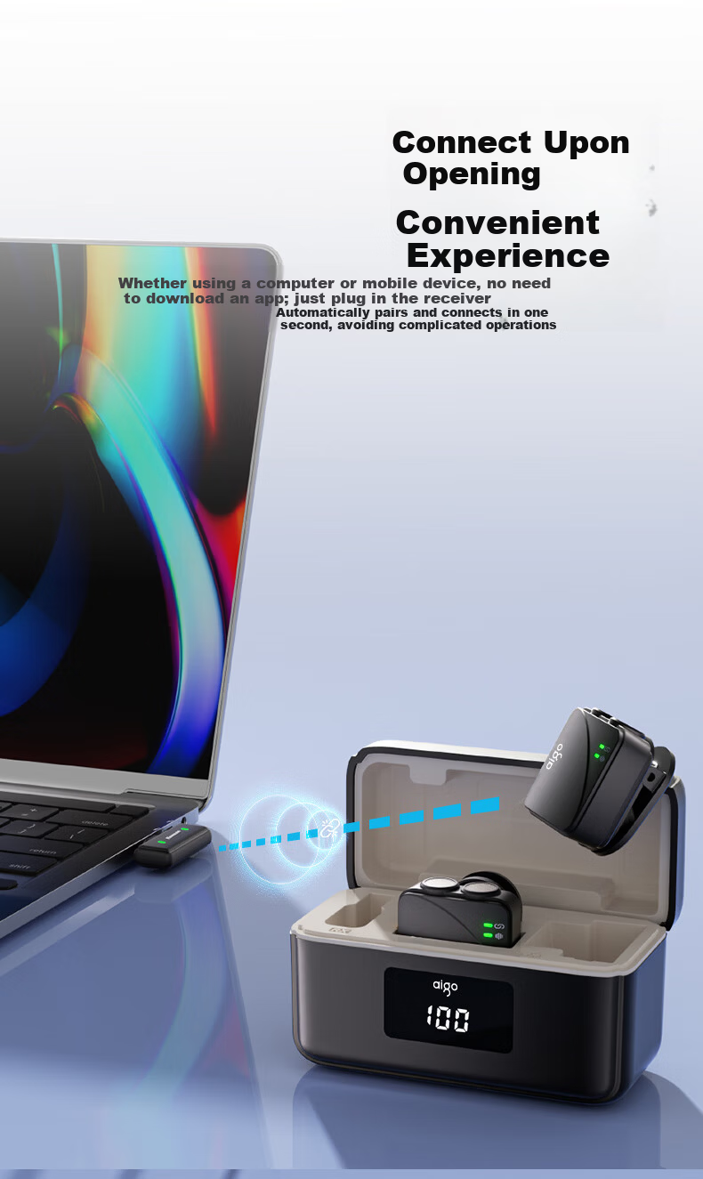 Aigo S31 Wireless Lavalier Microphone Live Streaming Recording Outdoor Short Video Douyin K-Song Mic AI Noise Reduction Mini Mic Charging Case Version One-to-Two New Product 15