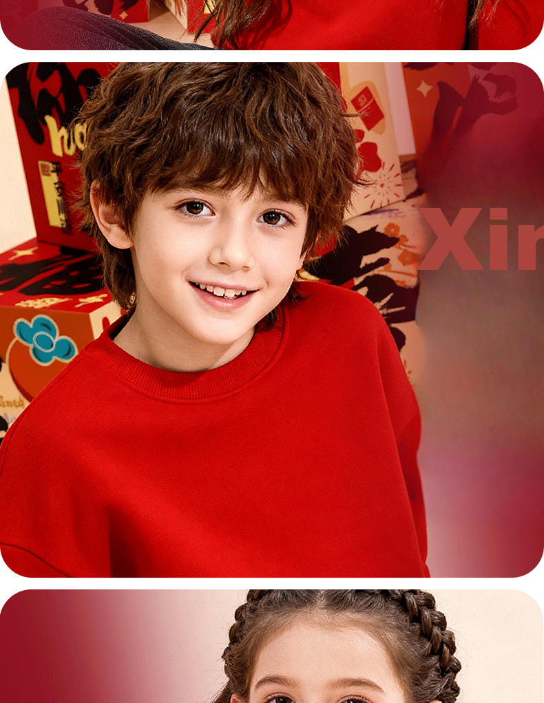 Baleno Children's Sweatshirt, Autumn And Winter Fleece-Lined, Boys And Girls New Year Red Top, Year of The Horse Zodiac Year, Chinese New Year Clothing, Greeting Clothes 7