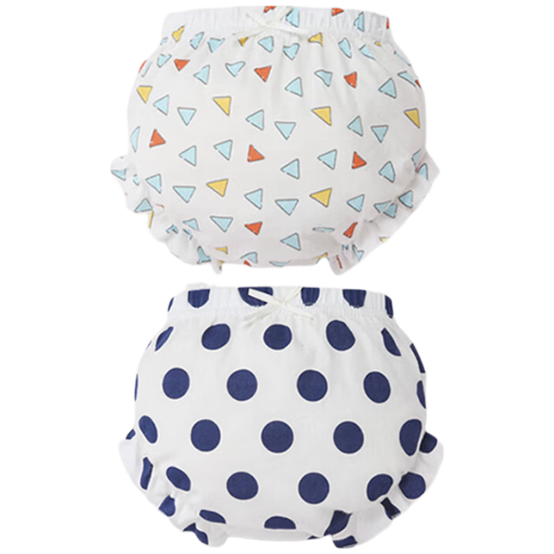 9I9 Baby Underwear, Infant Diaper Pants, Pure Cotton, Boys And Girls Children's Triangle Shorts, 2-Pack F29 Colorful Flags + Polka Dots, Size 100