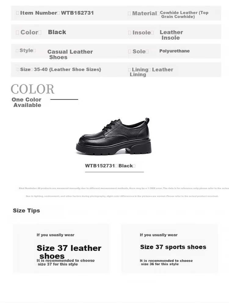 Red Dragonfly Women's New Genuine Leather Breathable Height Increasing Soft Sole Lightweight Work Shoes WTB152731 Black Size 37 3