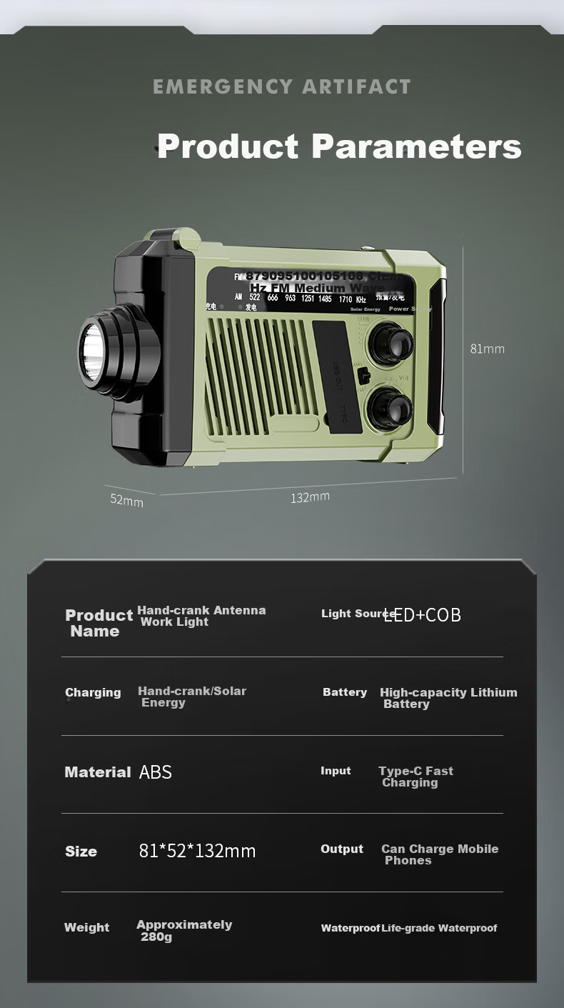 AIC Hand-Crank Generator Radio Flashlight Solar Bluetooth Portable Multifunctional Emergency Disaster Rescue Kit 10