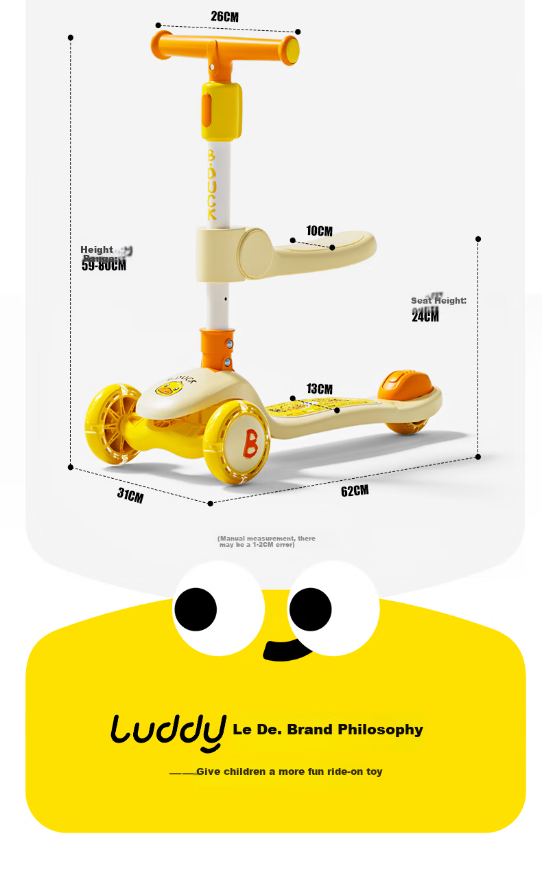 Le Little Yellow Duck Children's Scooter 1-3-6 Years Old Kids 2-in-1 Ride-On and Push Scooter Baby Boys and Girls Birthday Gift 13