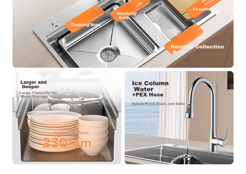 Arrow Brand Baibao Basin Large Single Sink 4MM Thickened Kitchen Vegetable Washing Basin Household 304 Stainless Steel Double Rail Debris Collection Sink 11